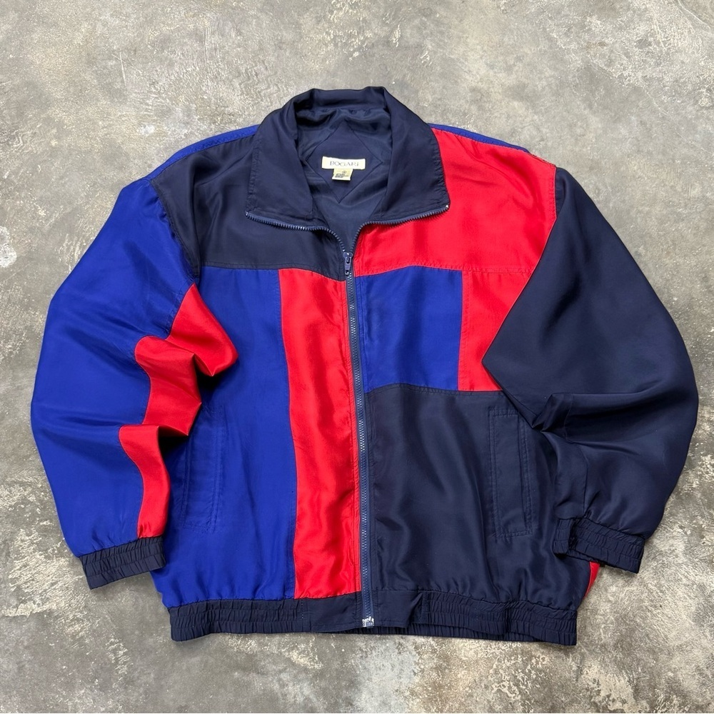 Vintage Bogari Silk Colorblock Full Zip Jacket Windbreaker